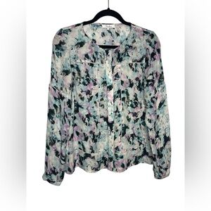 Parker Floral Silk Button Front Dainty Romantic Blouse Lace Detailing Size Small